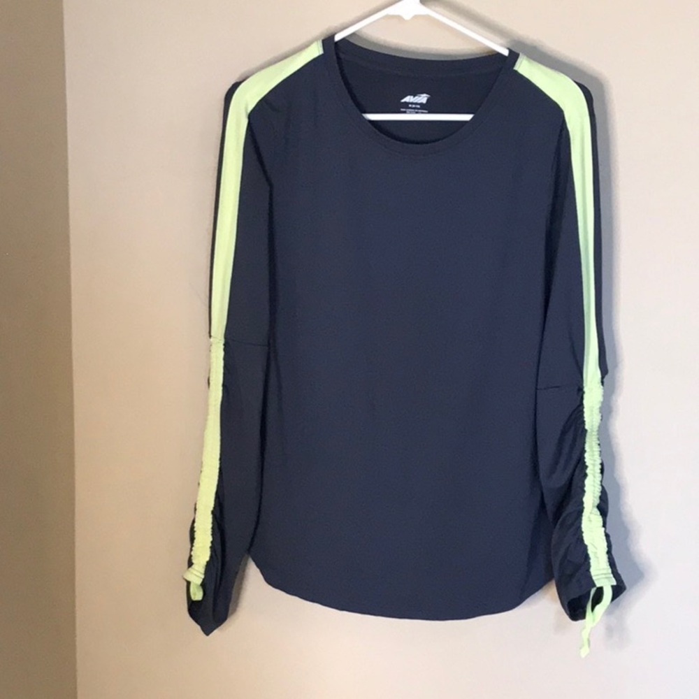 Avia long ruched sleeve adjustable athletic tee Gray Womens Sz M 8-10